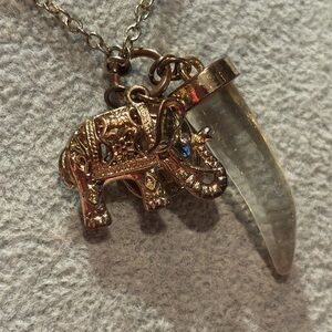 Gold Elephant Charm Pendant Necklace Vintage 28-29”